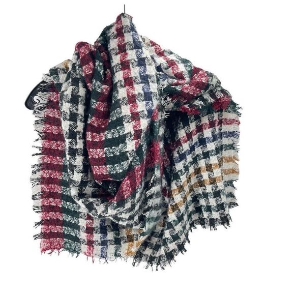 Women’s Funky Plaid Fringe Blanket Scarf Multicolor 52” x 54” - Picture 3 of 5